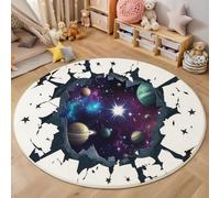 HASLEFND Science Fiction Style Planet In The Wall Hole Rugs, Soft Cute Childrens Rug Low Pile Nursery Rug Boys Girls Bedroom Rugs Non-slip Washable Kids Carpets for Playroom,120cm, Dark Blue