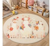 HASLEFND Simple And Cute StyleOrange Alpaca Wearing A Flower Wreath Round Rug Kids Playmat Children Crawling Carpet Non-slip Rug Bedroom Rugs Washable Non Shedding Ø 60cm