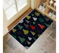 HASLEFND Simple Hand-Drawn Door Mats Indoor, 90 x 150 cm, Non Slip Dirt Trapper Machine Washable Soft Doormats, Line Christmas Tree Floor Mat for Front Back Door, Pets and Dogs, Black And Green