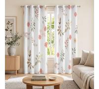 HASLEFND Simple Pastoral Style Blackout Thermal Insulated Curtains for Bedroom, 66" W x 72" L Daisy Olive Branch Curtains & Drapes, Soft Black Out 2 Panels for Window Living Room/Kitchen