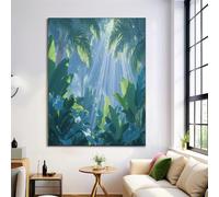 HASLEFND Sunlight Filters Through The Leaves Wall Art for Living Room, Green Wall Decor Tropical Rainforest Pictures Canvas Prints UnFramed Poster Artwork Bedroom Home Decoration 50 x 70 cm