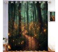 HASLEFND The Jungle Book Curtains Eyelet Soft Thermal Insulated Blackout Curtains Firefly Path Ring Top Window Drapes for Bedroom Living Room 66" W x 90" L Drop 2 Panels, Dark Green
