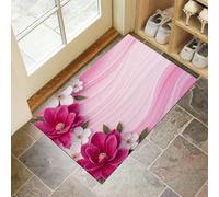 HASLEFND Three-Dimensional Flowers Door Mat 50 x 80 cm -Magnolia Flower Curve Texture Machine Washable Mat Super Soft Non Slip Doormat Indoor Outdoor Water Absorbent Floor Mats Entrance Rug - Pink