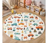 HASLEFND Transportation Cars, Trucks, Cranes Rugs, Soft Cute Childrens Rug Low Pile Nursery Rug Boys Girls Bedroom Rugs Non-slip Washable Kids Carpets for Playroom,120cm, Orange Color