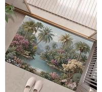 HASLEFND Tropical Scenery Door Mats Indoor, 80 x 120 cm, Non Slip Dirt Trapper Machine Washable Soft Doormats, Palm Trees, River Flowers Floor Mat for Front Back Door, Pets and Dogs, Green