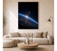 HASLEFND UnFramed Canvas Wall Art 40 x 50 cm Realistic Space Style Earth, Universe, Moon Wall Canvas Pictures for Living Room Bedroom Hallway Walls Decoration Prints, Dark Blue