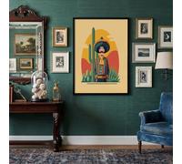 HASLEFND UnFramed Canvas Wall Art 50 x 70 cm Cartoon Graffiti Style Cactus Mexican Man Wall Canvas Pictures for Living Room Bedroom Hallway Walls Decoration Prints, Yellow