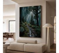 HASLEFND UnFramed Canvas Wall Art 50 x 70 cm Dark Green Forest Photography Beams On The Forest Path Artwork Prints for Walls Wall Canvas Pictures for Living Room Bedroom Hallway Walls Decoration