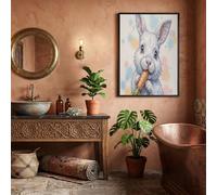 HASLEFND UnFramed Canvas Wall Art 60 x 90 cm White Cute Animals The White Rabbit That Eats Carrots Artwork Prints for Walls Wall Canvas Pictures for Living Room Bedroom Hallway Walls Decoration
