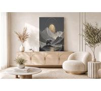 HASLEFND UnFramed Canvas Wall Art 80 x 120 cm Minimalism Mountain Black Bear Full Moon Wall Canvas Pictures for Living Room Bedroom Hallway Walls Decoration Prints, Grey