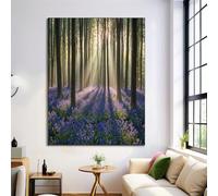 HASLEFND UnFramed Canvas Wall Art 80 x 120 cm Natural Photography Style Bluebell Forest Walls Canvas Pictures for Living Room Bedroom Hallway Wall Decoration Prints Purple-Green