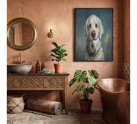 HASLEFND UnFramed Canvas Wall Art 80 x 120 cm White And Blue Retro Animals Dog That Dropped Toilet Paper Artwork Prints for Walls Wall Canvas Pictures for Living Room Bedroom Hallway Walls Decoration
