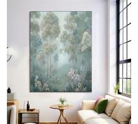 HASLEFND UnFramed Canvas Wall Art Dream Forest Painting Poster Canvas Prints Wall Artwork Blue-Green A Light Mist Enveloped The Forest Pictures for Living Room Bedroom Bathroom 50 x 70 cm