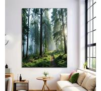 HASLEFND UnFramed Canvas Wall Art Fresh And Natural Style Painting Poster Canvas Prints Wall Artwork Green Sunlight Filters Through The Forest Pictures for Living Room Bedroom Bathroom 30 x 40 cm