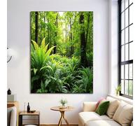 HASLEFND UnFramed Canvas Wall Art Natural Scenery Painting Poster Canvas Prints Wall Artwork Green Tree Ferns Pictures for Living Room Bedroom Bathroom Hallway Home Walls Decor 70 x 100 cm