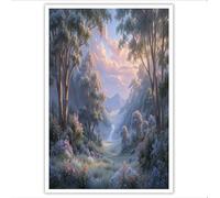 HASLEFND UnFramed Canvas Wall Art - Pink Romantic Landscape PaintingMountain Scenery Grassland Printed paintings, Whimsical Walls Decoration for Bathroom Kitchen Bedroom Decor - 30 x 40 cm