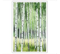 HASLEFND UnFramed Canvas Wall Art - Yellow-Green Landscape IllustrationsBirch Forest Grassland Printed paintings, Whimsical Walls Decoration for Bathroom Kitchen Bedroom Decor - 80 x 120 cm