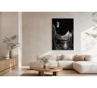 HASLEFND UnFramed Landscape Illustrations Wall Art for Living Room Decor Full Moon Forest Waterfall Painting Pictures 30 x 40 cm Black Canvas Prints Artwork for Bedroom Office Home Decoration