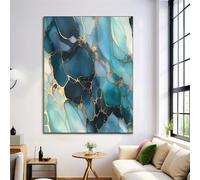 HASLEFND Wall Art UnFramed Canvas - Marble Texture Prints Painting for Bedroom Decor, Abstract Natural Art Canvas Wall Art for Living Room, Hallway -UnFrame 70 x 100 cm - Blue