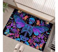 HASLEFND Washable Non-Slip Door Mat 50 x 80 cm, Psychedelic Pop Art Printed Rug | Luxury Soft Cashmere Feel Short Pile Skull, Butterfly, Flower Rug for Entrance, Entryway, Corridor, Easy Care