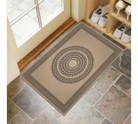 HASLEFND Washable Rugs 50 x 80 cm, Retro Greek Style Bedside Rug, Meander Pattern Area Rugs, Non-Slip Doormat Low Pile, Non-Shedding,Dark Brown, Entrance, Entryway, Corridor - Desert Dusk