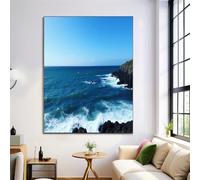 HASLEFND Waves Crashing Against The Rocks Wall Art Canvas UnFramed Dark Blue Print Coastal Scenery Painting Canvas Poster Wall Artworks Pictures for Living Room Bedroom Home Office Decor 60 x 90 cm