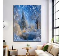 HASLEFND White And Blue UnFramed Canvas Prints Wall Art Set, Dreamy Snow Scene Wall Decor, A Stream Flows Through The Snow. Canvas Artwork for Living Room, Bedroom, Dining Room, Office, 50 x 70 cm