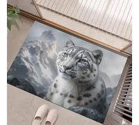 HASLEFND Wild Animals Leopard In The Snow Mountain Door Mat Indoor 60 x 90 cm, Non-Slip Washable Rug, Low-Profile Inside Doormats for Entryway, Dog Mats for Muddy Paws, Grayish White