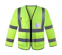 HASMI Work Safety Vest Reflective Safety Vest,High-Visibility Long Sleeve Safety Shirt with Pockets and Zipper for Work Cycling Runner Surveyor Guard Hi Vis Reflective