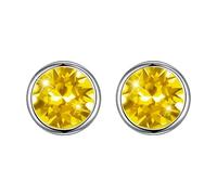 Hasnsofie Silver Stud Earrings 925 Sterling Silver 8 mm Round Small Stud Earrings Unisex Silver Earrings for Women Men Black Purple Aurore Boreale/Blue/Red/White/Green, Sterling Silver, crysta