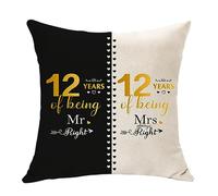Hasodeo 12th Anniversary Throw Pillow Cover Gift Husband 12 Year Of Marriage Wedding Anniversary Keepsake Couple Gift Boyfriend Girlfriend 12th Wedding Her Him Valentines Christmas (12th), 45 x 45 cm