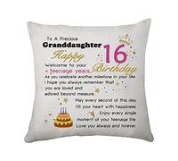 Hasodeo Granddaughter 16th Birthday Gifts Cushion Cover Pillow Cover from Grandma 16 Year Old Girls Gifts for Granddaughter Birthday Presents (GD16th)