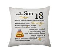 Hasodeo Son 18th Birthday Cushion Cover for Boys Men Personalized Turning 18 Adult Birthday Memorial Pillowcase Son Gifts from Mom and Dad Throw Pillow Cover
