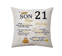 Hasodeo Son 21st Birthday Personalized Cushion Cover for Boys Men - Proud of Son Throw Pillow Cover Gifts