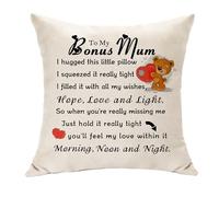 Hasodeo To My Bonus Mum Gifts Mama Cushion Cover for Bonus Mum Mother Mama Birthday Mother's Day Christmas Idea Gift