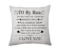 Hasodeo To My Man Cushion Cover 45 x 45 - Gifts for Boyfriend, Husband, Fiancé - Valentines Day, Anniversary, Christmas, Birthday - Throw Pillow Cases for Soft Home Decor