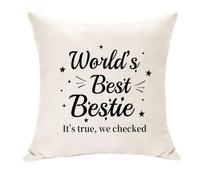 Hasodeo World's Best Bestie It's True We Checked Cushion Cover for Soul Sister Best Friend Pillow Case Beige 45x45cm Funny Decorative Pillow Cover Gift for Christmas Birthday New Year (Bestie)