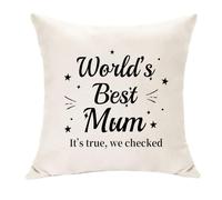 Hasodeo World's Best Mum It's True We Checked Cushion Cover Gifts for Mother Mama Mummy Pillowcase Beige 45x45cm Funny Decorative Pillow Cover Gift for Mother's Day Christmas Birthday New Year (Mum)