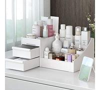 HASPINH Large Makeup Capacity Cosmetic Storage Box Skin Care Organizer Jewelry,Makeup, Brushes, Lipsticks, Nail Polish Container,Desktop Dresser Sundries Storage Box (White)