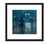 Hassam Fifth Avenue Nocturne 8X8 Inch Square Wooden Framed Wall Art Print Picture with Mount Artery8 Black One Size