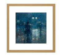 Hassam Fifth Avenue Nocturne 8X8 Inch Square Wooden Framed Wall Art Print Picture with Mount Artery8 Light Oak One Size