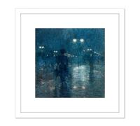 Hassam Fifth Avenue Nocturne 8X8 Inch Square Wooden Framed Wall Art Print Picture with Mount Artery8 White One Size