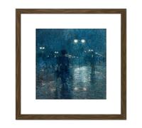 Hassam Fifth Avenue Nocturne 8X8 Inch Square Wooden Framed Wall Art Print Picture with Mount Artery8 Brown One Size