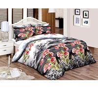 HASSTEX Flower Designs 100% Egyptian Cotton Duvet Quilt Cover Luxury Bedding Set(Burgundy-Green-Floral-Single)