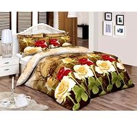HASSTEX Printed Roses Florence Style 100% Egyptian Cotton Duvet Quilt Cover Bedding Set (Red-Orange-Roses-King)