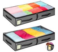 HASSULE 90L Foldable Under Bed Storage Bag with Zip and Transparent Lid. 5 Durable Handles and Tag Pocket. Enough Capacity for Underbed Storage. Store Bedding and Clothing Securely. (2)