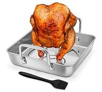 HaSteeL Beer Can Chicken Holder 3Pcs, Includes Stainless Steel Vertical Chicken Roaster Stand Rack, Heavy Duty Roasting Drip Pan & Silicone Oil Brush, Great for Smoker Grill Oven BBQ, Dishwasher Safe