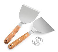 HaSteeL Metal Spatulas, Stainless Steel Griddle Spatula Turners with Wooden Handles, Professional Griddle Tools for Flat Top Teppanyaki Skillet Cast Iron Cooking Indoor & Outdoor - 2 Packs
