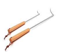 HaSteeL Pigtail Food Flipper 2Pcs, 12 & 17 Inch Meat Turner Hook, Stainless Steel Pig Tail Flipper Hook With Wooden Handle, Grill Accessories for BBQ Grilling Griddle Kitchen Cooking - Right Handed