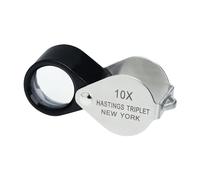 Hasting 10x Magnification Jewelry Triple Loupe 16mm Stainless Steel, Triplet Optic Glass Folding Magnifying Illuminated Lens Tool for Watch Repair Diamonds Coins Stamps Rings Glasses Earrings